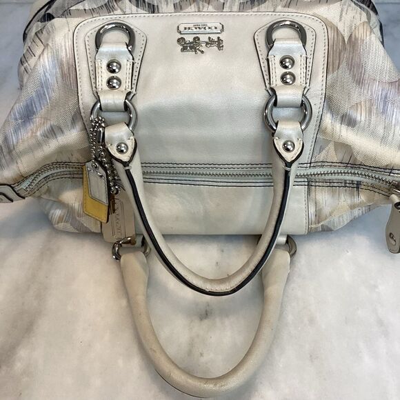 Coach White & Navy Signature IKAT Sabrina Satchel - Picture 10 of 14